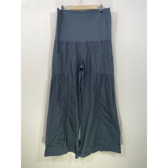 XCVI Wide Leg Pants Womens XL Cotton Gray Gaucho Foldover Waist Boho Relaxed - Picture 1 of 9